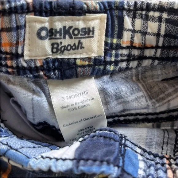 EUC OshKosh B’Gosh shorts plaid multi patchwork, size 3 months elastic waist - Picture 2 of 2